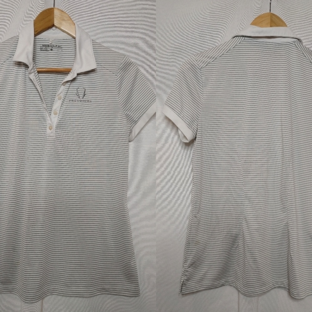 Nike Women's Golf Polo Shirt Short Sleeveโ Gray White Stripe 725585-100 Large L